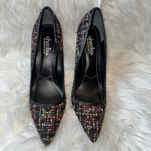 Charlies by Charles David Sweetness Black Multicolor Tweed Stiletto Heels 8.5 - Picture 2 of 13